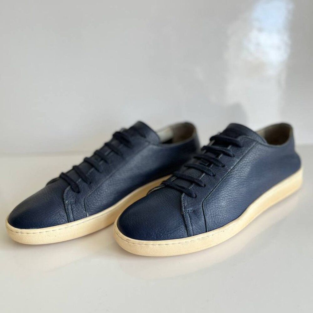 Men's Navy Leather Low-Top Sneakers